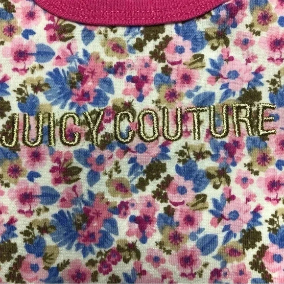 Juicy Couture Diaper Shirt Onesie Pink  & Blue Floral Size 0-3 Months - Picture 4 of 16